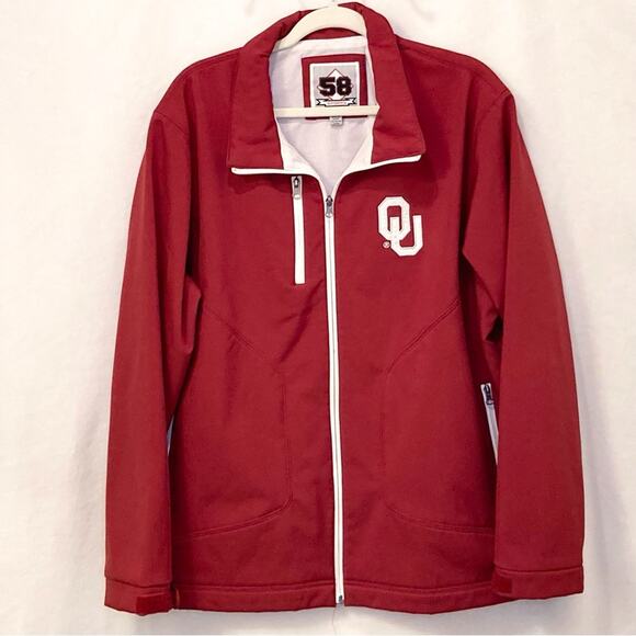58 Sports Red OU Sooners Softshell Zip-Up Embroidered Jacket - Picture 1 of 10